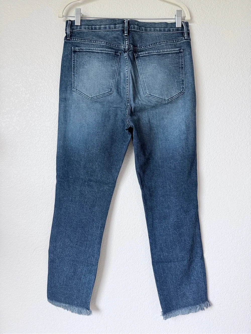 3x1 NYC Raw Hem Straight Leg Jeans 29 Mid Rise Stretch Blue Denim Frayed Hem